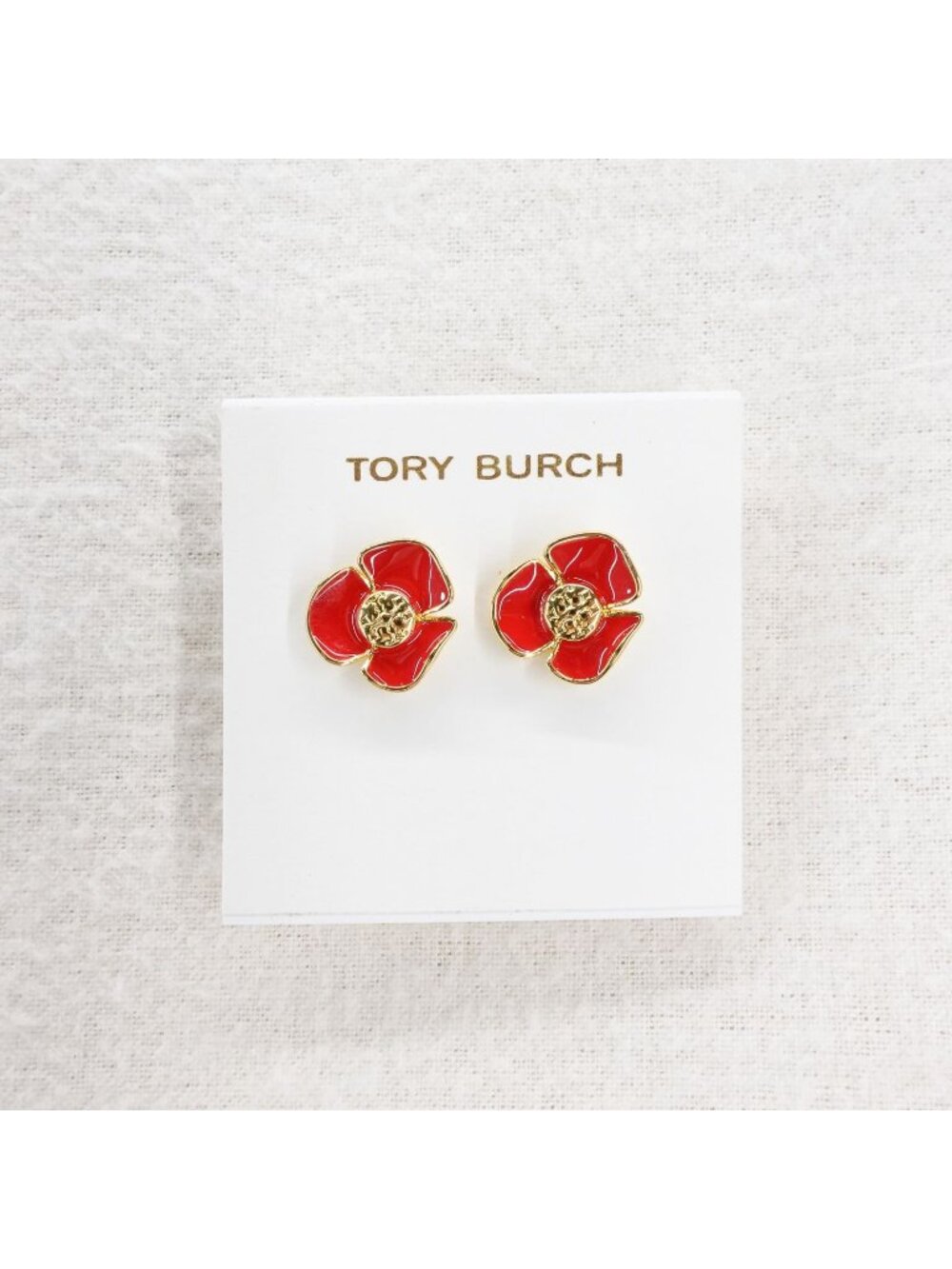 Tory Burch Fleur Flower Stud Earrings Red OS